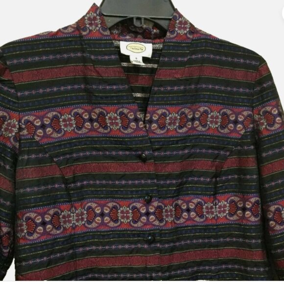 Talbots Womens Petites 4P Button Front Suit Jacket Top Blouse Silk Burgundy Navy - Picture 6 of 9